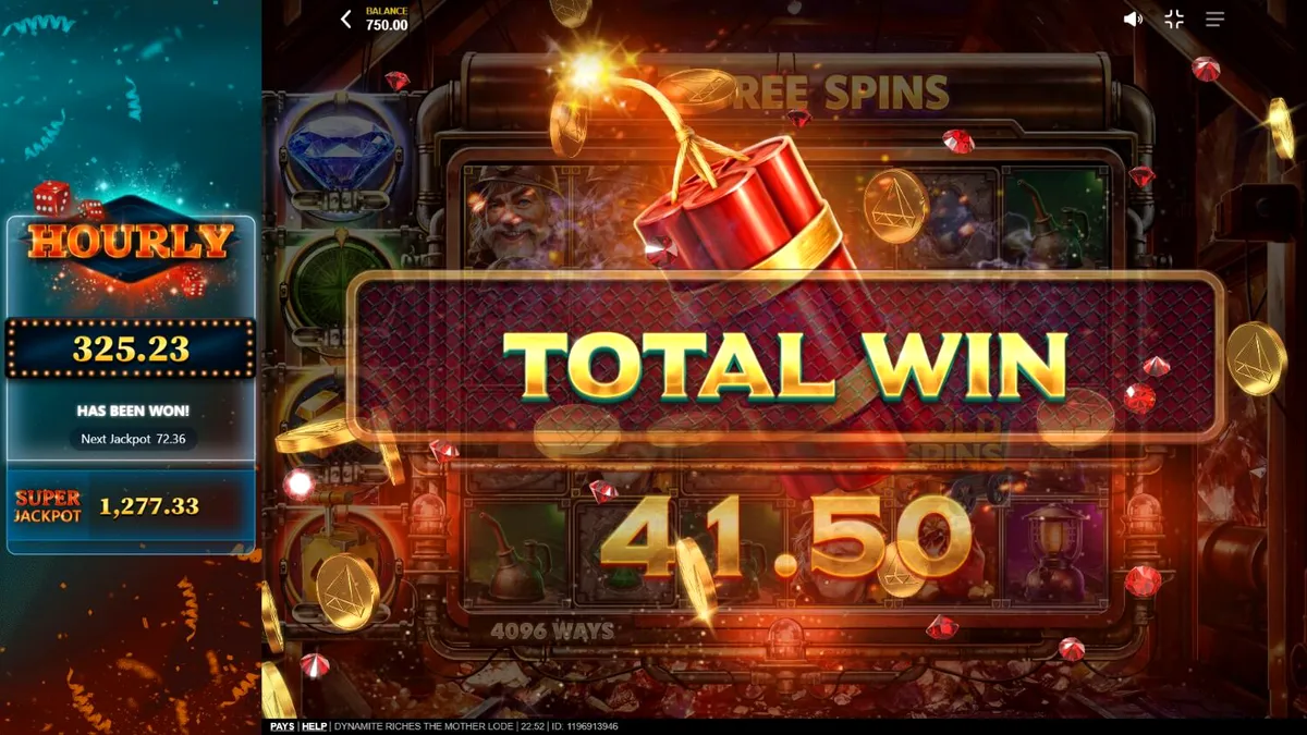 Tampilan visual slot Dynamite Riches The Mother Lode dengan latar belakang tambang emas